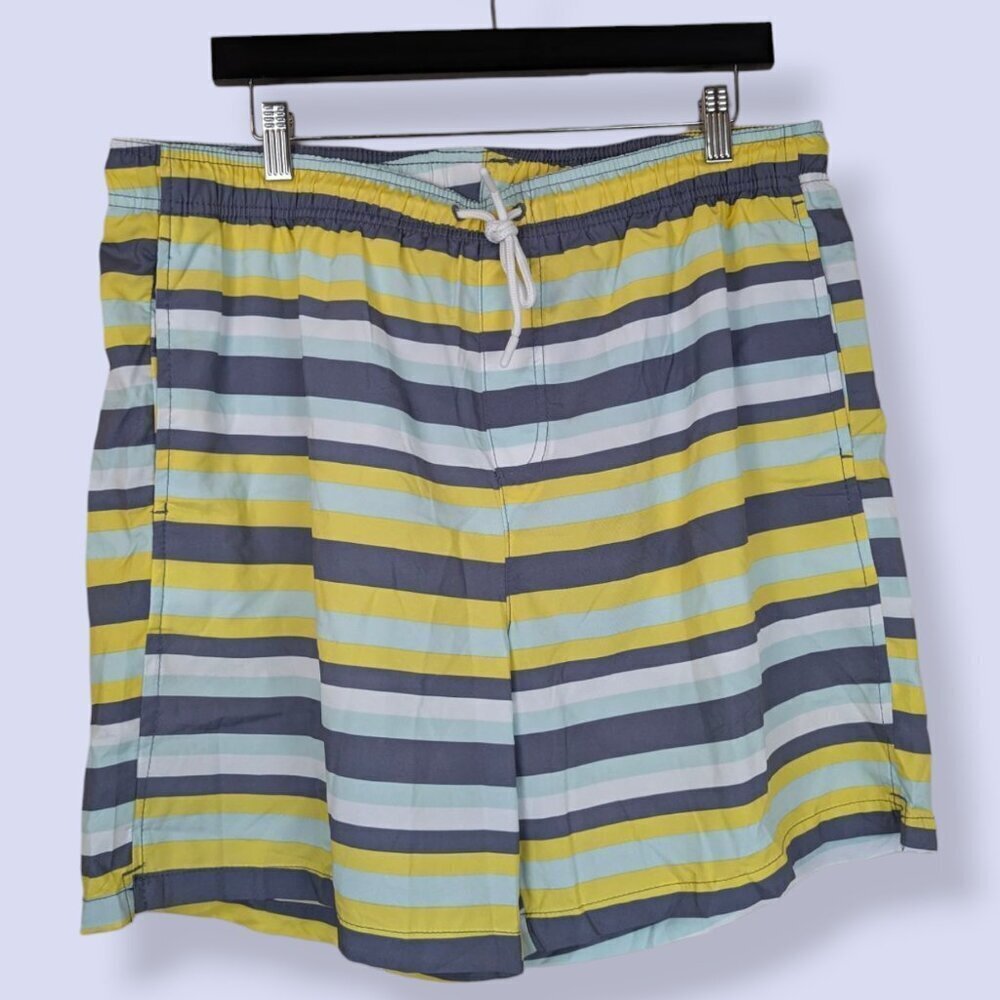 (2/$20) Crane Yellow & Grey Striped Swim Trunks
